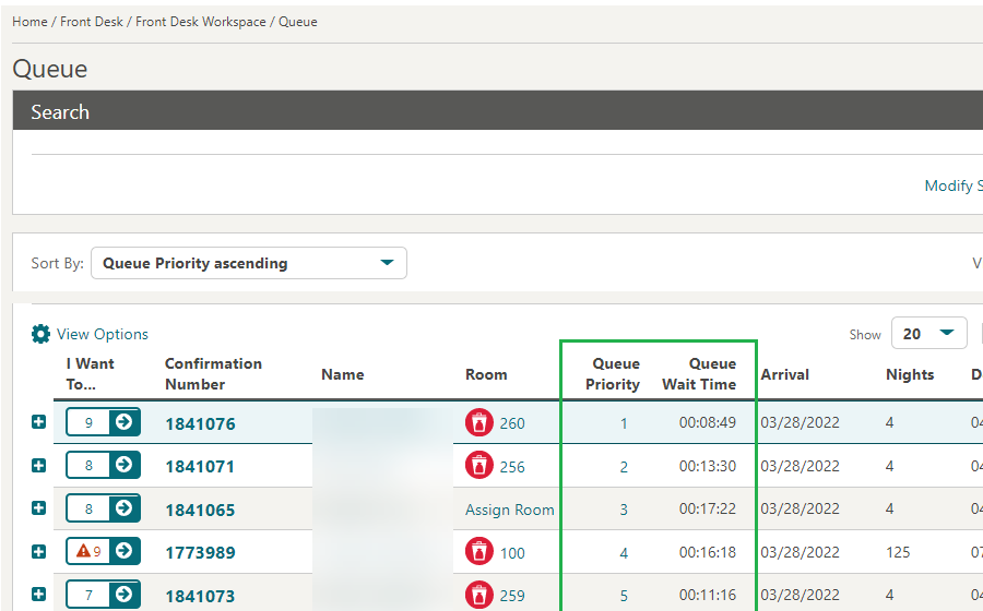 This image shows the Queue priority and Queue wait time columns This image shows the Queue priority and Queue wait time columns