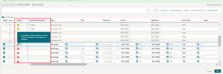 This image shows the Updated Rooming List screen This image shows the Updated Rooming List screen