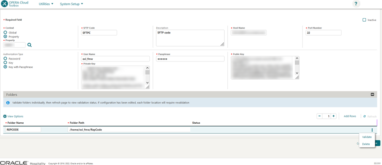 This image shows the Manage SFTP Configuration screen This image shows the Manage SFTP Configuration screen