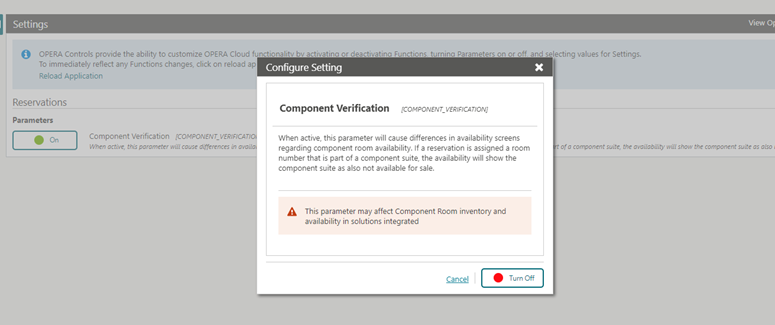 This image shows the updated Component Room Verification Parameter This image shows the updated Component Room Verification Parameter