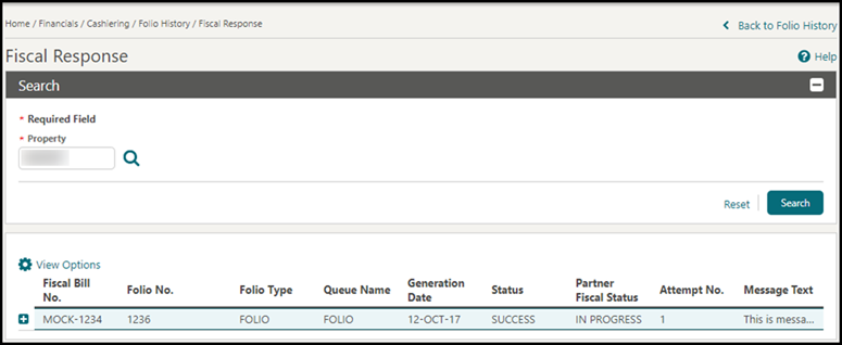 This image shows the Fiscal response screen details This image shows the Fiscal response screen details