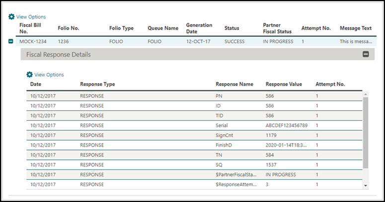 This image shows the Fiscal response details screen This image shows the Fiscal response details screen