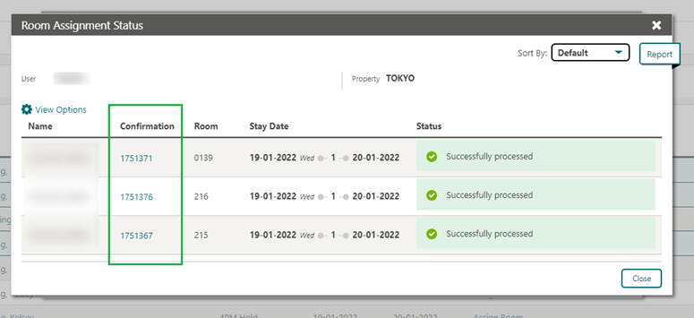 This images shows the Room Assignment Status screen. This images shows the Room Assignment Status screen.