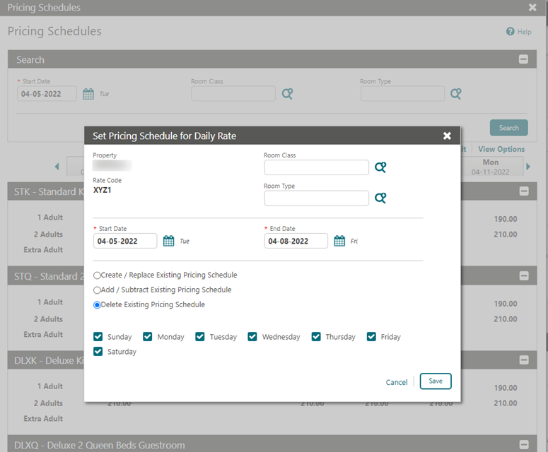 This image shows the updating Pricing Schedules screen This image shows the updating Pricing Schedules screen