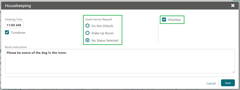 This image shows the Guest Service Request details This image shows the Guest Service Request details