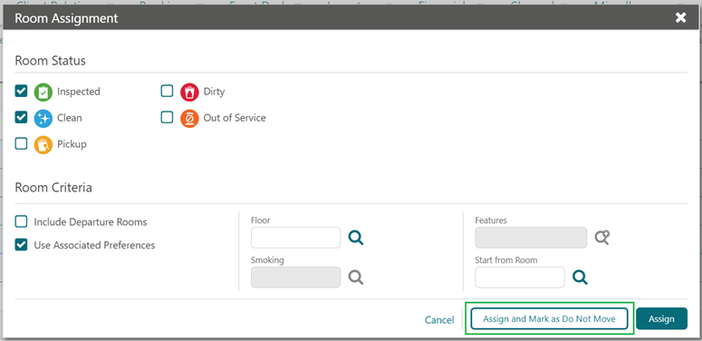 This image shows the Room Assignment screen This image shows the Room Assignment screen