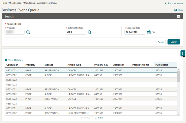 This image shows the Pagination Added to Monitor Business Event Queue screen This image shows the Pagination Added to Monitor Business Event Queue screen