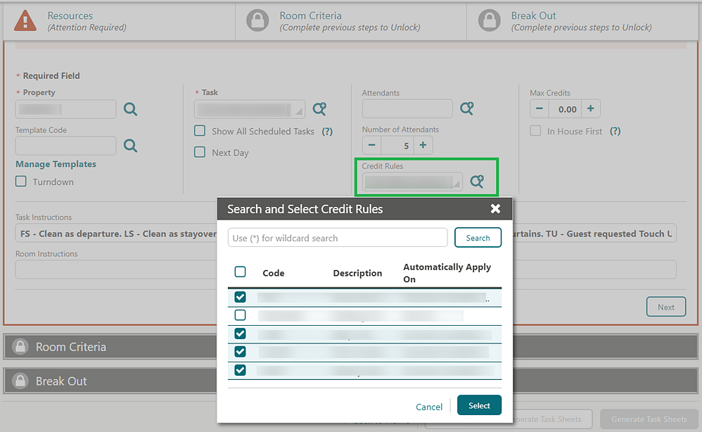 Search and Select Credit Rules. Search and Select Credit Rules.