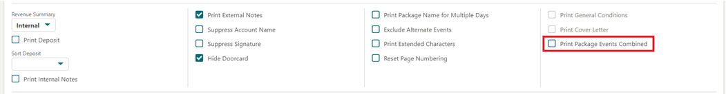 Print Package Events Combined check box. Print Package Events Combined check box.