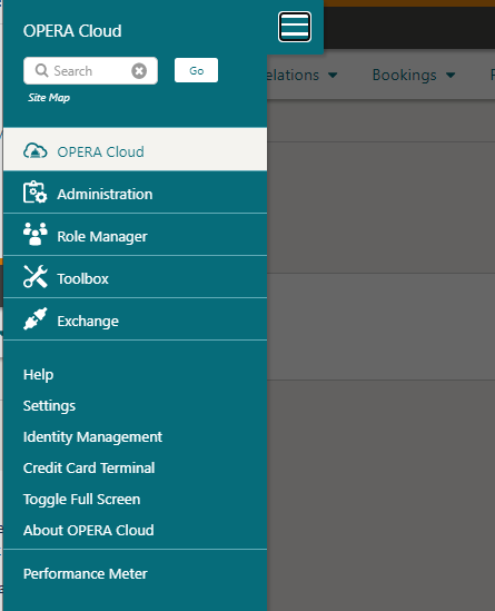 OPERA Cloud Application Menu options OPERA Cloud Application Menu options