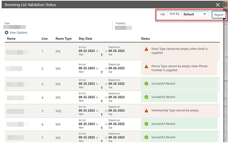Rooming List Validation Status Rooming List Validation Status