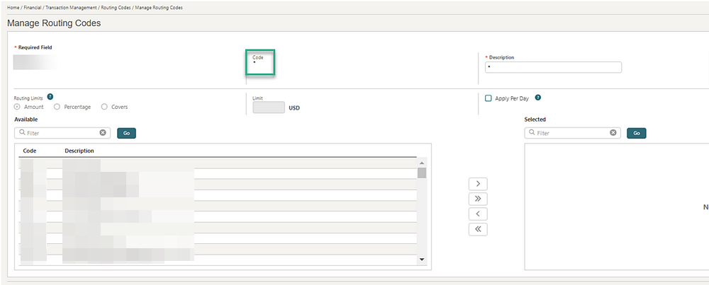 Managing Routing codes Managing Routing codes