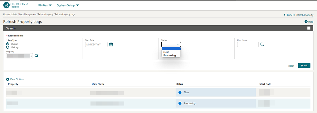 Refresh Property Logs Refresh Property Logs