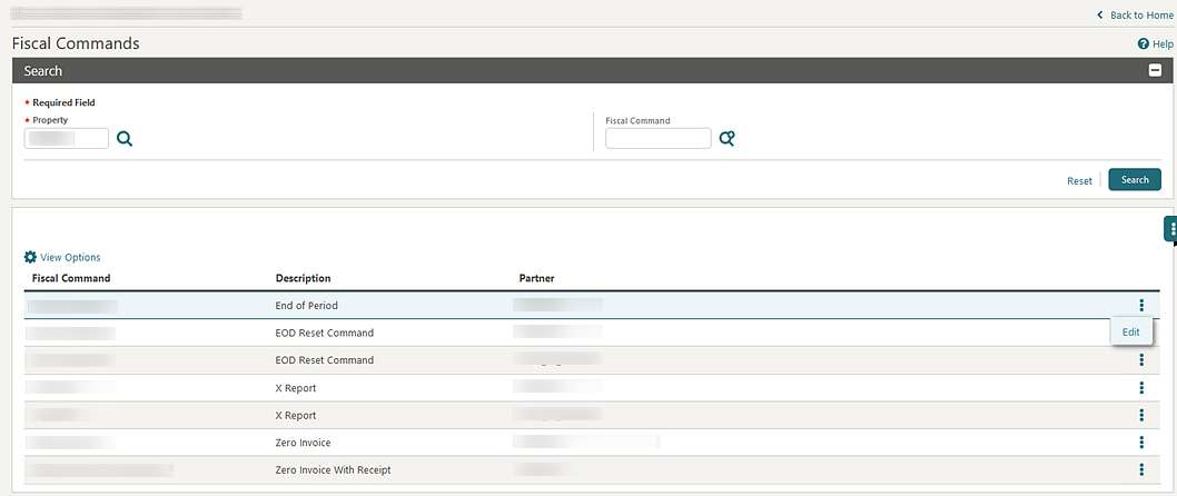 Image shows the Fiscal Commands screen. Image shows the Fiscal Commands screen.