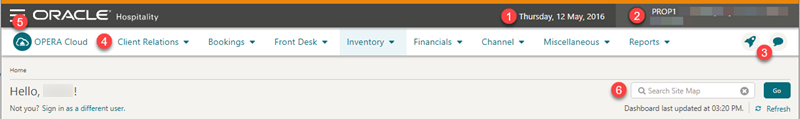 Application navigation function in OPERA Cloud application. Application navigation function in OPERA Cloud application.
