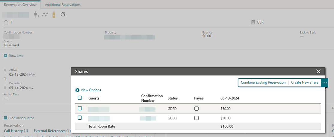 Reservation Overview, Shares, Payee checkbox no longer appears. Reservation Overview, Shares, Payee checkbox no longer appears.