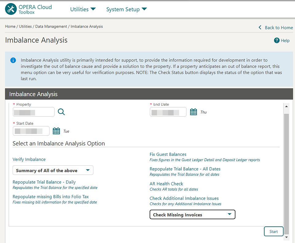 The Imbalance Analysis lets you select an analysis option. The Imbalance Analysis lets you select an analysis option.