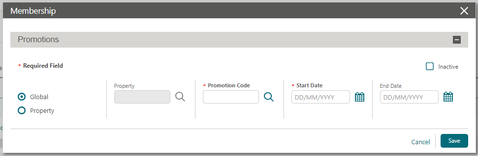 Membership Promotions screen Membership Promotions screen