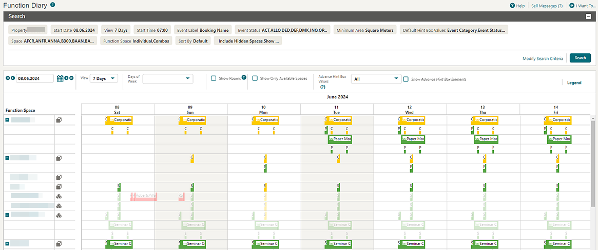 Function Diary screen with multi-day view Function Diary screen with multi-day view