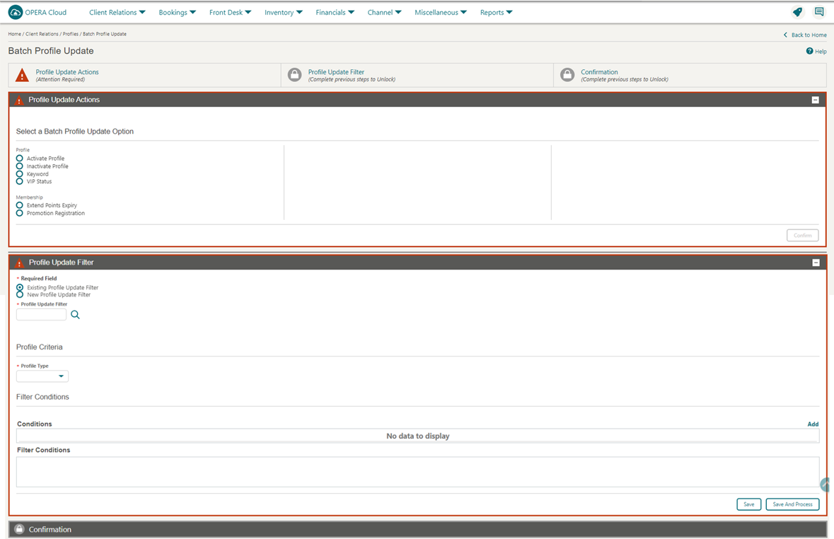 Batch Profile Update screen. Batch Profile Update screen.