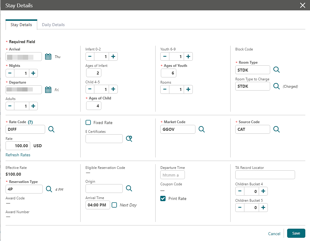 Stay Details screen Stay Details screen