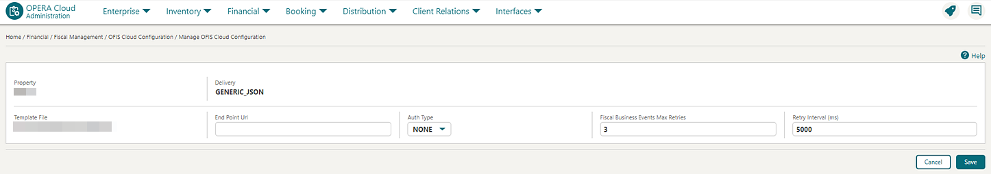Manage OFIS Cloud Configuration screen Manage OFIS Cloud Configuration screen