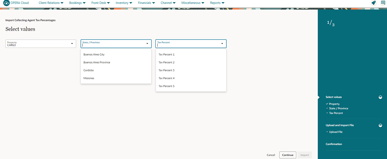 Import Collecting Agent Tax Percentages screen for selecting values. Import Collecting Agent Tax Percentages screen for selecting values.