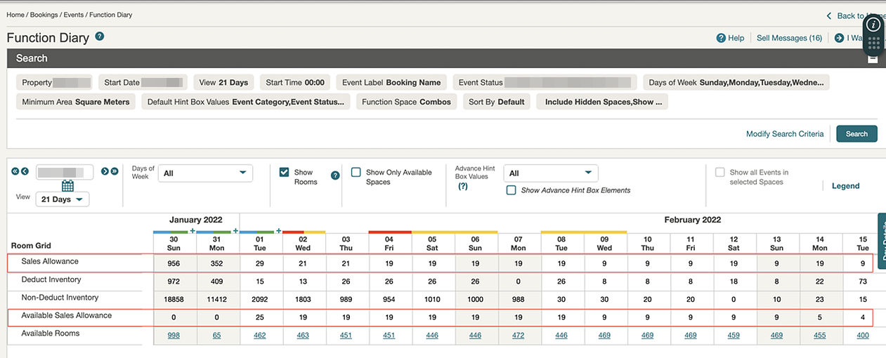 Single Property View of the Function Diary Single Property View of the Function Diary