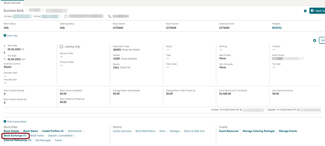 Block Overview screen showing the Block Exchange option. Block Overview screen showing the Block Exchange option.