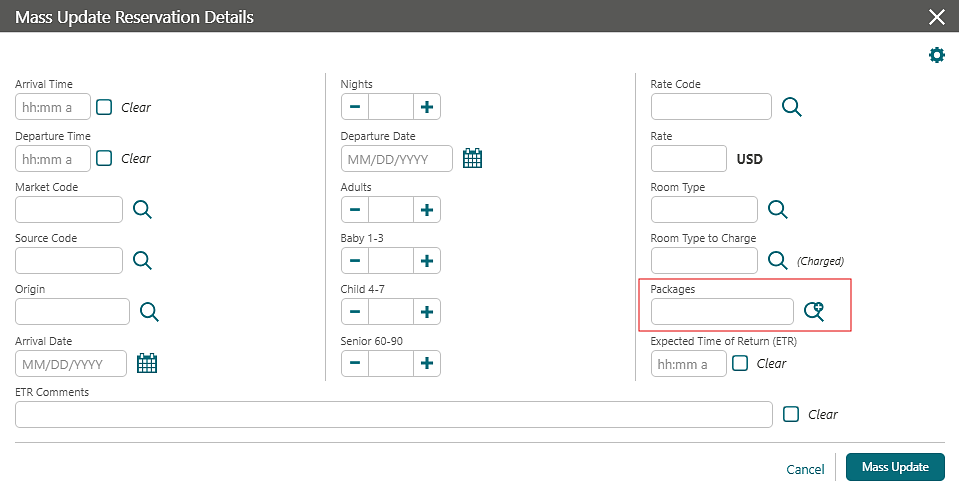 Mass Update Reservation Details added a Package field displaying a list of sell separate packages. Mass Update Reservation Details added a Package field displaying a list of sell separate packages.