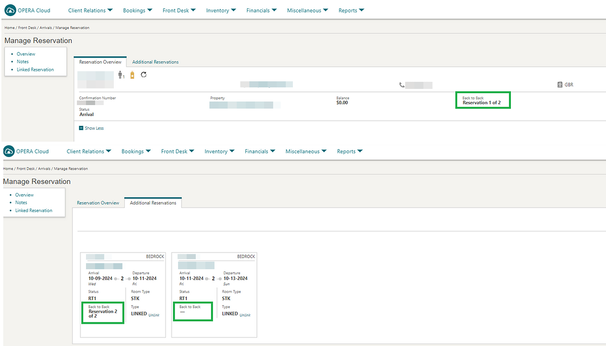 Manage Reservations updated to indicate back-to-back linked reservations. Manage Reservations updated to indicate back-to-back linked reservations.