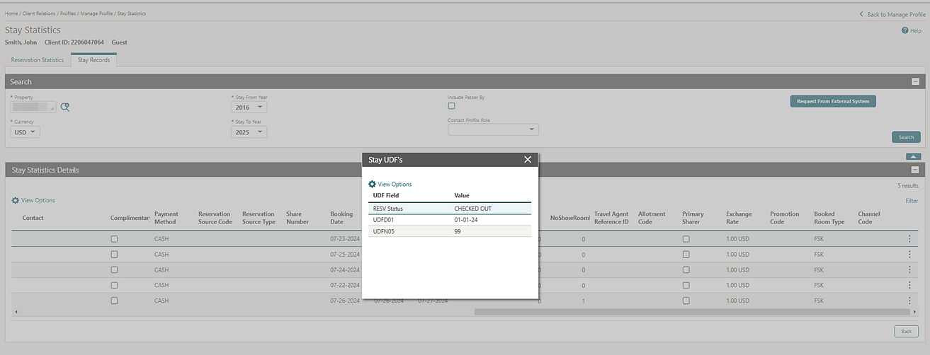 Stay Statistics screen with Stay UDF’s pop-up. Stay Statistics screen with Stay UDF’s pop-up.