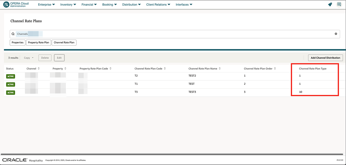 Channel Rate Plans screen Channel Rate Plans screen
