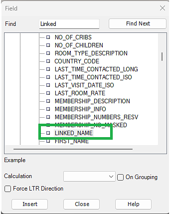 Screen showing Linked_Name highlighted. Screen showing Linked_Name highlighted.