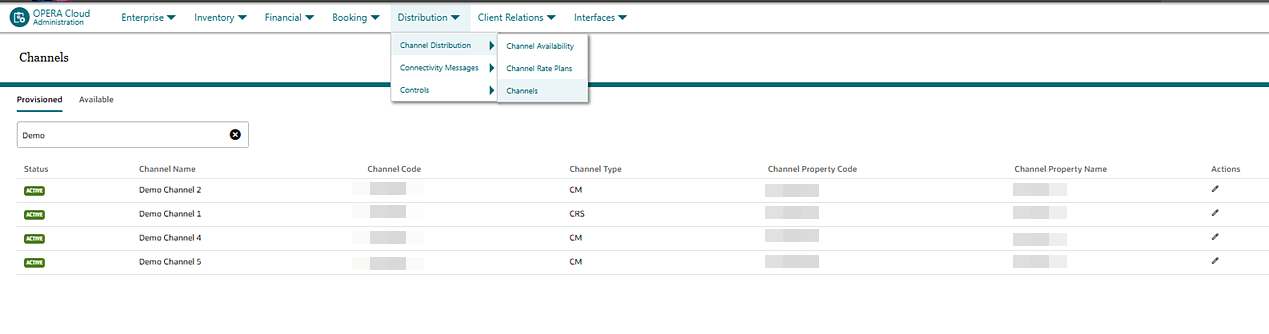 Channel screen showing provisioned status. Channel screen showing provisioned status.