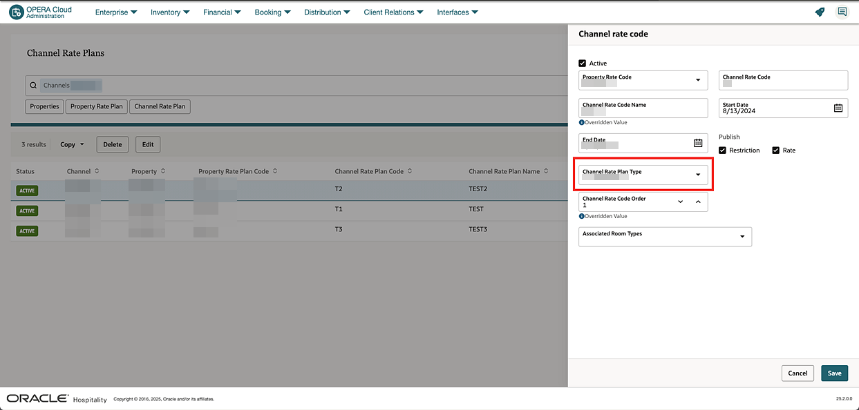Channel Rate Plan screen with Rate Plan Type highlighted Channel Rate Plan screen with Rate Plan Type highlighted