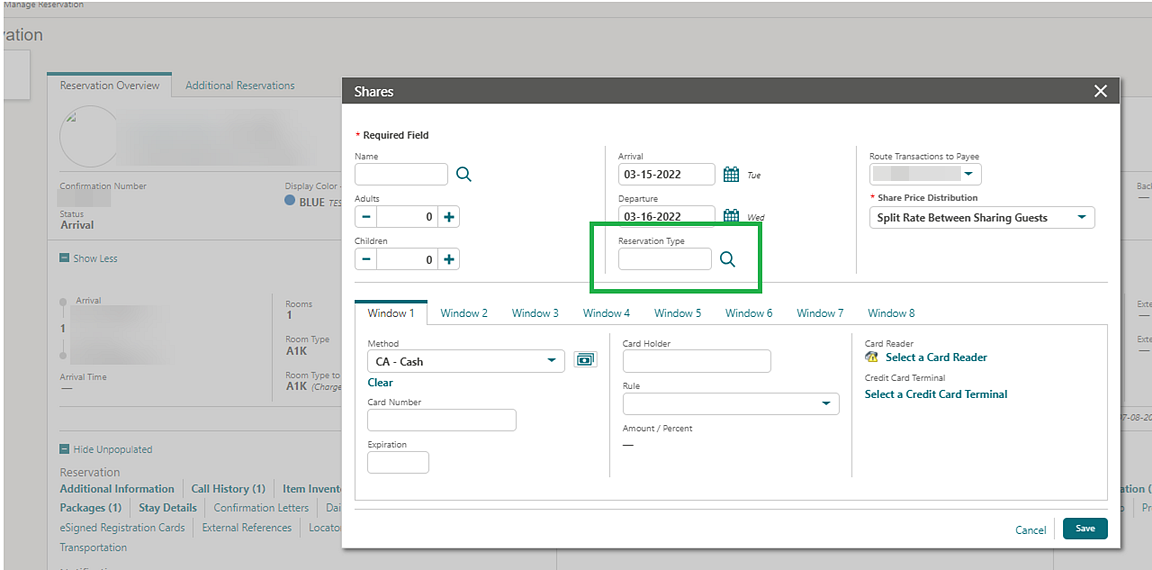 A Reservation Type field lets you select a default reservation type on the Shares screen. A Reservation Type field lets you select a default reservation type on the Shares screen.