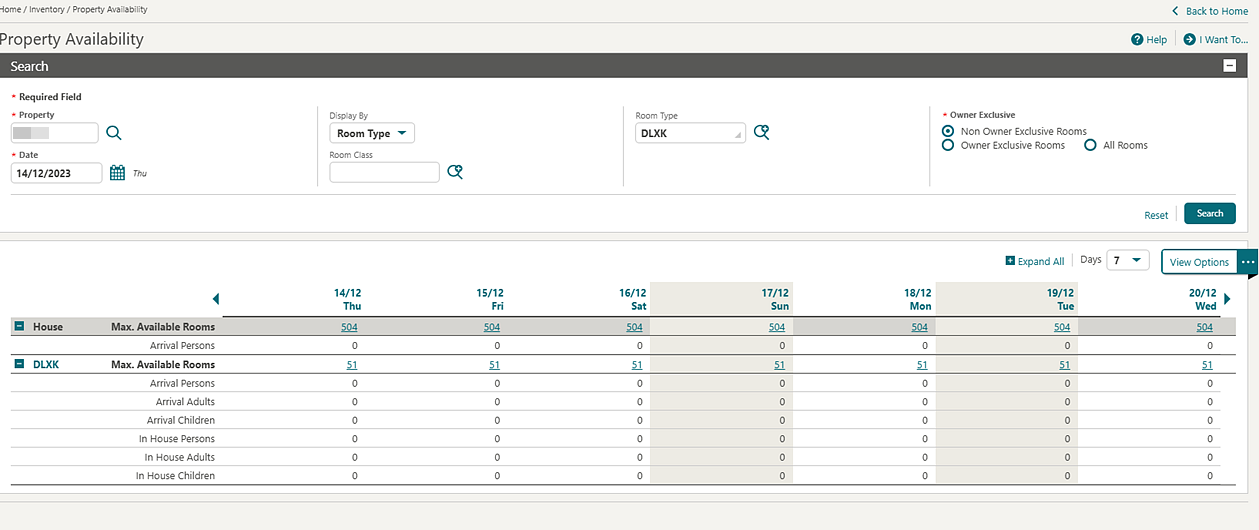 Property Availability screen showing guest type ages. Property Availability screen showing guest type ages.