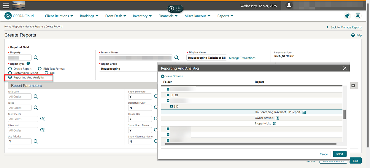 Create Reports screen shows options to select Reporting And Analytics. Create Reports screen shows options to select Reporting And Analytics.