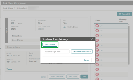 Send Assistance Message popup screen with "Send Location" rename. Send Assistance Message popup screen with "Send Location" rename.