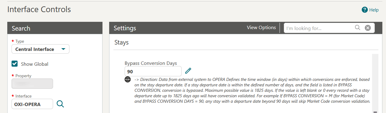 Interface Control Bypass Conversion Days setting with a 90-day value set. Interface Control Bypass Conversion Days setting with a 90-day value set.