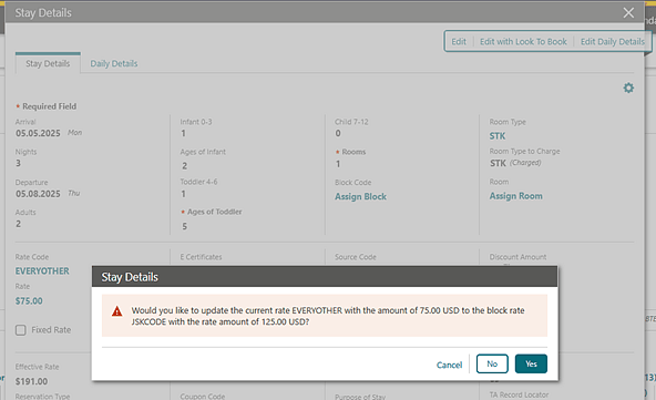 Stay Details message popup prompt example. Stay Details message popup prompt example.