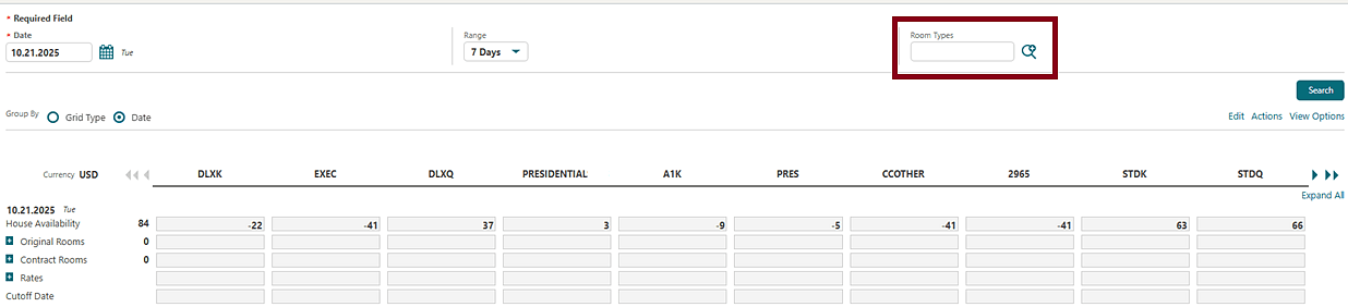 New Room Types filter in the room/rate grid. New Room Types filter in the room/rate grid.