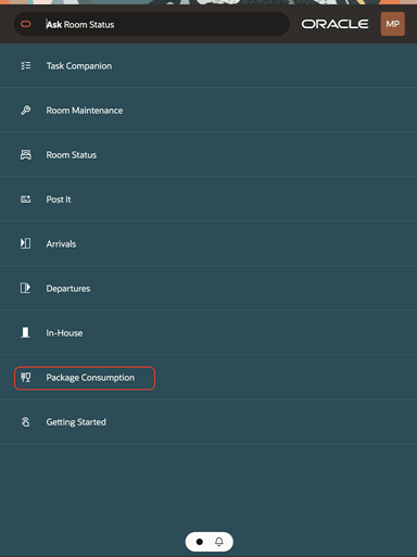 PWA screen showing Package Consumption option. PWA screen showing Package Consumption option.