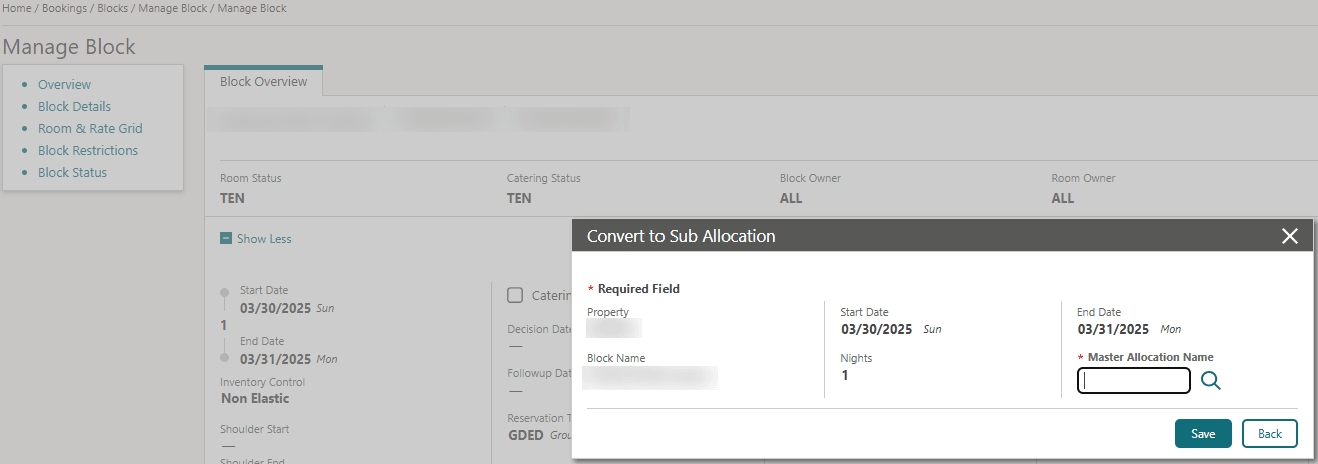 Convert to Sub Allocation screen with mandatory Master Allocation Name field. Convert to Sub Allocation screen with mandatory Master Allocation Name field.