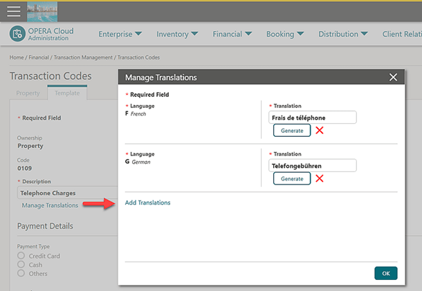 Manage Translations screen showing the Add Translations link. Manage Translations screen showing the Add Translations link.