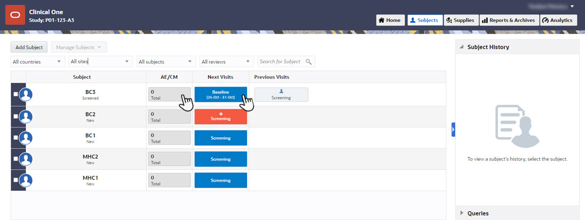 Subjects tab