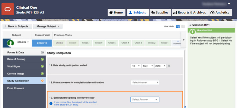 Enroll a subject in a rollover study