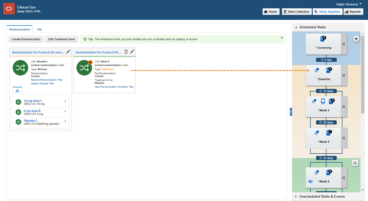 Assign a randomization design to a visit