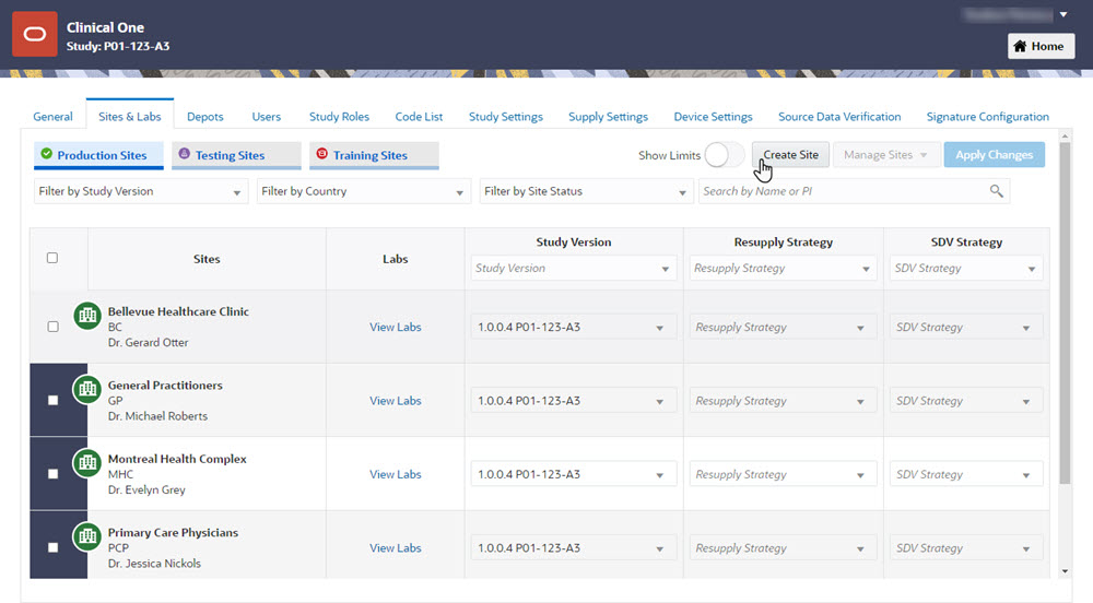 Sites tab